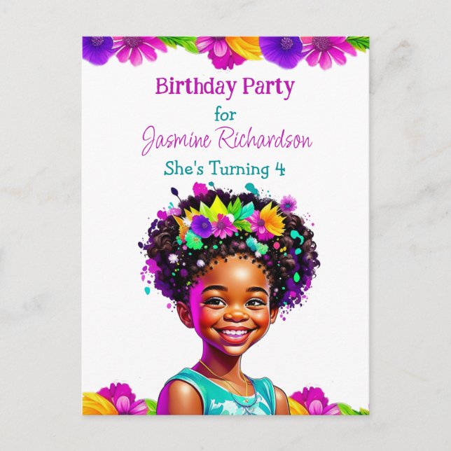 Invitation Carte Postale Fête d'anniversaire personnalisée Fille afro-améri (Devant)