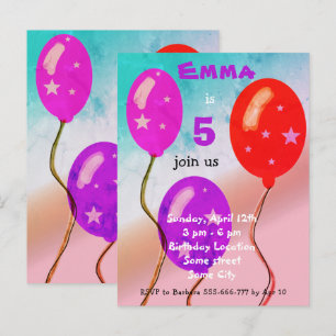 Invitation Carte Postale Fête d'anniversaire pour enfants ballons rouges vi