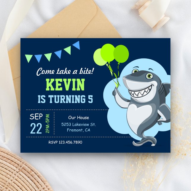 Invitation Carte Postale Fête d'anniversaire pour enfants Requin Mignon (Créateur téléchargé)