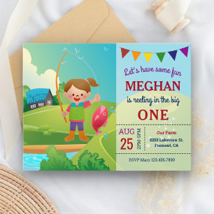 Invitation Carte Postale Fête d'anniversaire pour filles "The Big One" pour