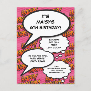 Invitation Carte Postale Fête d'anniversaire rose moderne photo comic