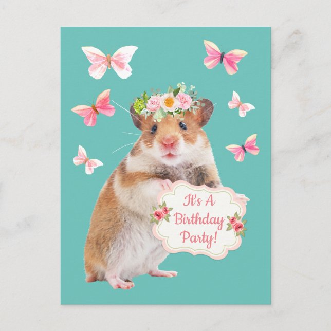 Invitation Carte Postale Fête d'anniversaire Super Cute Hamster/Souris (Devant)