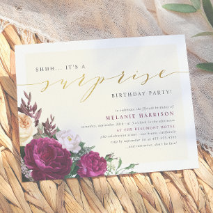 Invitation Carte Postale Fête d'anniversaire surprise moderne Bourgogne & O