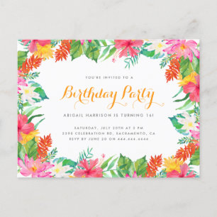 Invitation Carte Postale Fête d'anniversaire tropicale d'été de feuillage