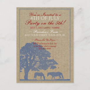 Invitation Carte Postale Fête de 4 juillet Russe Horse Farm