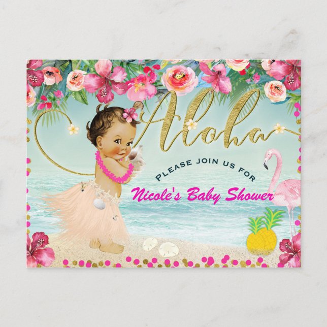 Invitation Carte Postale Fête de Baby Shower Aloha sur la plage Hawaïenne R (Devant)