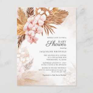 Invitation Carte Postale Fête de bébé herbe de Pampas Boho Floral Terracott