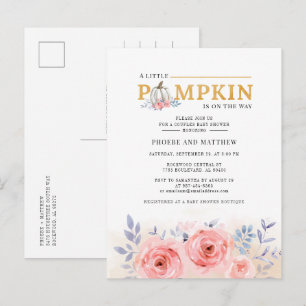 Invitation Carte Postale Fête de bébé pour couples Petit Citrouille Floral