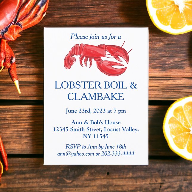 Invitation Carte Postale Fête de clambake Red Lobster (Créateur téléchargé)