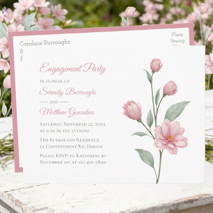 Invitation Carte Postale Fête de fiançailles Aquarelle florale sauge rose