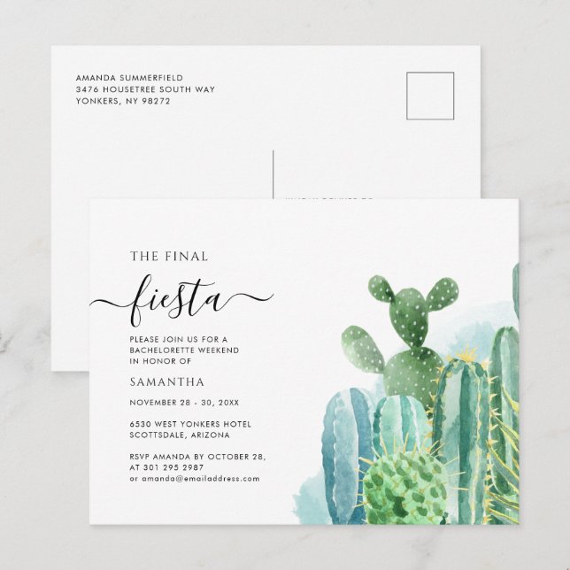 Invitation Carte Postale Fête de Fiançailles Cactées Plantes Succulentes (Devant / Derrière)