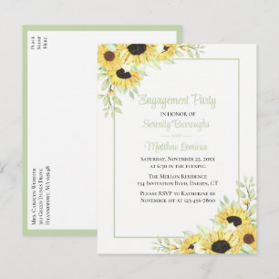 Invitation Carte Postale Fête de fiançailles de fleurs vertes jaunes