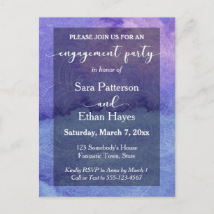 Invitation Carte Postale Fête de fiançailles Mandala aquarelle violet Bohèm