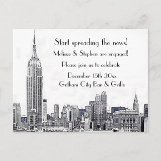 Invitation Carte Postale Fête de fiançailles NYC Skyline Etched 01