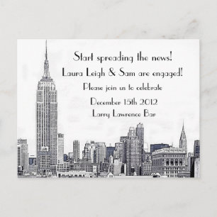 Invitation Carte Postale Fête de fiançailles NYC Skyline Etched 01