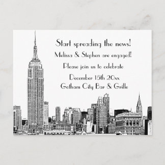 Invitation Carte Postale Fête de fiançailles NYC Skyline Etched 01