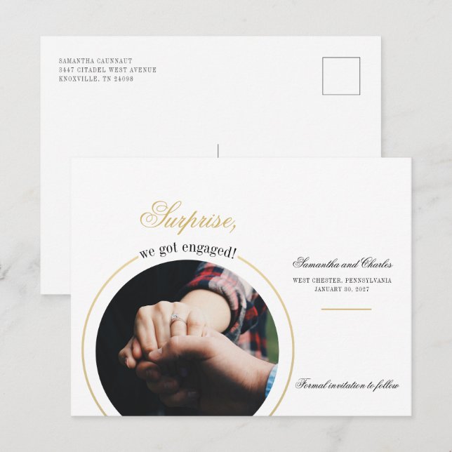 Invitation Carte Postale Fête de fiançailles photo de engagement moderne (Devant / Derrière)