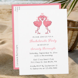 Invitation Carte Postale Fête de Fiançailles Tropicale Flamant Rose