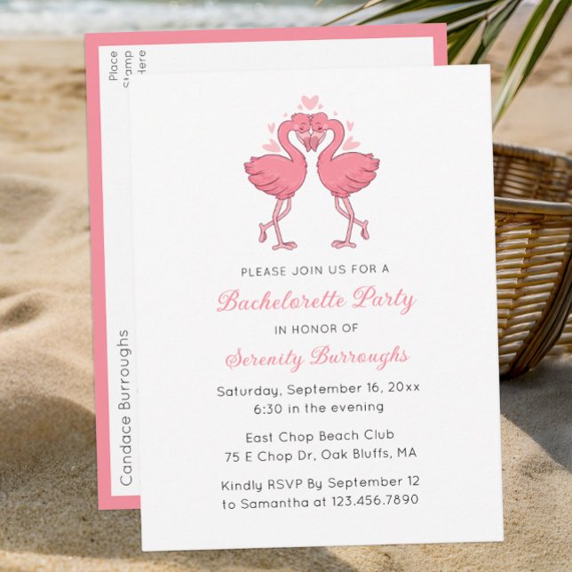 Invitation Carte Postale Fête de Fiançailles Tropicale Flamant Rose (Créateur téléchargé)