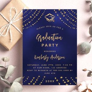 Invitation Carte Postale Fête de fin d'études moderne avec étoiles dorées s