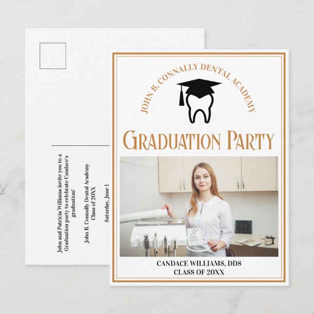 Invitation Carte Postale Fête de fin d'études personnalisée de l'école dent (Devant / Derrière)