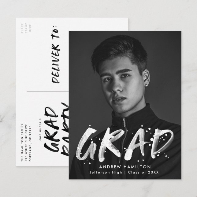 Invitation Carte Postale Fête de graduation de peinture moderne (Devant / Derrière)