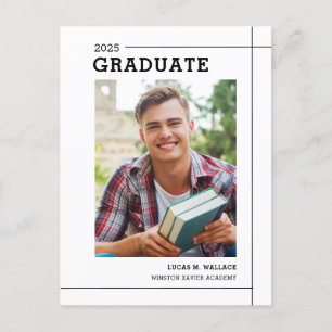 Invitation Carte Postale Fête de graduation photo minimale de la machine à 