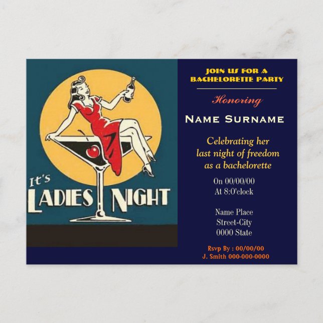 Invitation Carte Postale fête de la bachelorette, fête de la poule, soirée  (Devant)