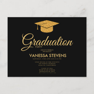 Invitation Carte Postale Fête de la casquette de graduation classique noire