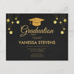 Invitation Carte Postale Fête de la casquette de graduation classique noire