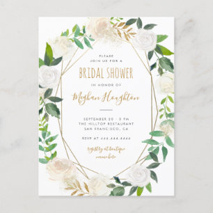 Invitation Carte Postale Fête de la mariée florale d'aquarelle géométrique