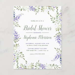 Invitation Carte Postale Fête de la mariée florale de cadre de glycines