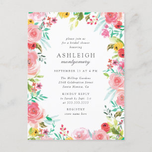 Invitation Carte Postale Fête de la mariée florale de guirlande d'aquarelle