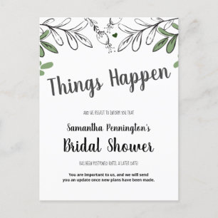 Invitation Carte Postale Fête de l'mariée reportée, vignes blanches et fleu