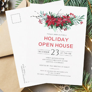 Invitation Carte Postale Fête de maison ouverte florale de Noël et des Fête