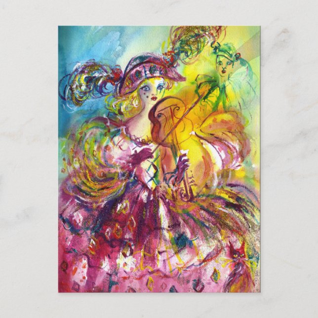 Invitation Carte Postale Fête de Mardi Gras en Mascarade de l'Arlequinne Vi (Devant)