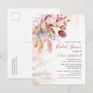 Invitation Carte Postale Fête de mariage avec herbe de la pampa écriture bo