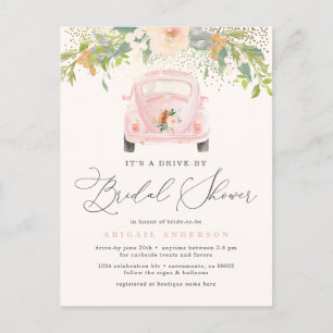 Invitation Carte Postale Fête de mariage en voiture avec fleurs aquarelles 