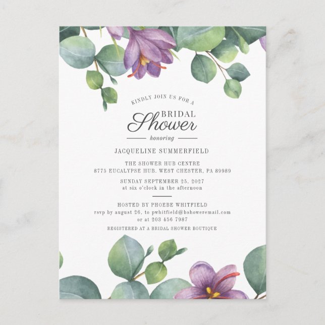Invitation Carte Postale Fête de mariage Floral Eucalyptus Végétalie Script (Devant)