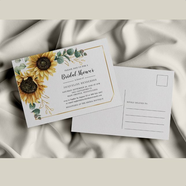 Invitation Carte Postale Fête de mariage Floral Script Eucalyptus Soleil (Créateur téléchargé)