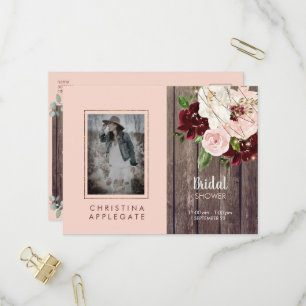 Invitation Carte Postale Fête de mariage rustique vin et floral rose Photo