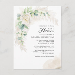 Invitation Carte Postale Fête de naissance de bébé fille avec herbe de Pamp
