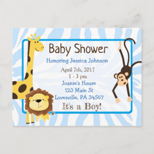 Invitation Carte Postale Fête de naissance sur le thème des animaux de la j