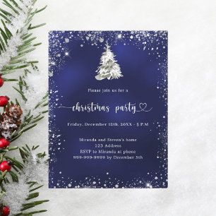 Invitation Carte Postale Fête de Noël bleu argent parties scintillant scint