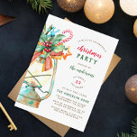 Invitation Carte Postale Fête de Noël de la Lampe d'aquarelle vintage<br><div class="desc">Un design adorable avec une lampe de jardin peinte à la main et décorée de tout Noël. Il y a un arc rouge, un sucre de canne, un saint vert, une étoile orange et un flocon bleu. Le texte de votre partie personnalisée apparaît à droite de la lampe dans une...</div>