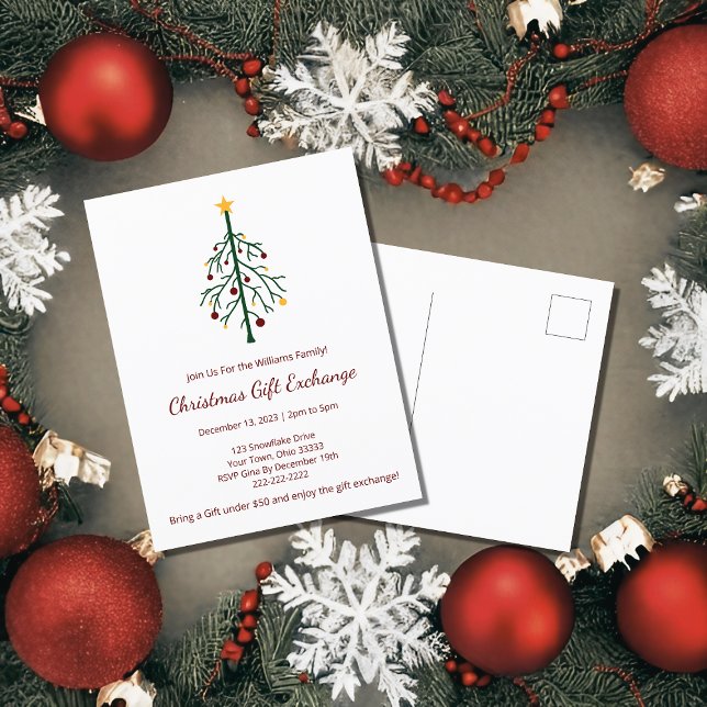 Invitation Carte Postale Fête de Noël Échange de cadeaux Festif À feuillage (Créateur téléchargé)