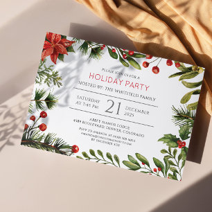 Invitation Carte Postale Fête de Noël Moderne de Verdure Aquarelle