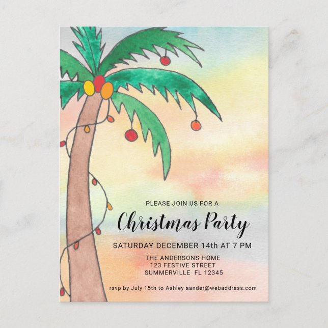 Invitation Carte Postale Fête de Noël Palm Tree (Devant)