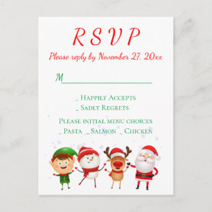 Invitation Carte Postale Fête de Noël RSVP Red Green Père Noël