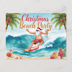 Invitation Carte Postale Fête de Noël sur la plage – Santa surfant tropical